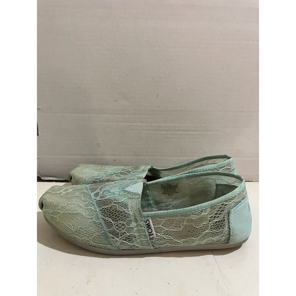 TOMS Crochet Lace Women’s Shoes Size 7 teal blue  slip-on casual comfort shoes - Picture 3 of 8